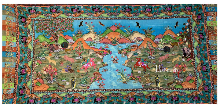 Pashtush India 100x200 Pashtush Womens Pure Wool, Hand Embroidered Kalamkari Shawl, With Woolmark Certificate
