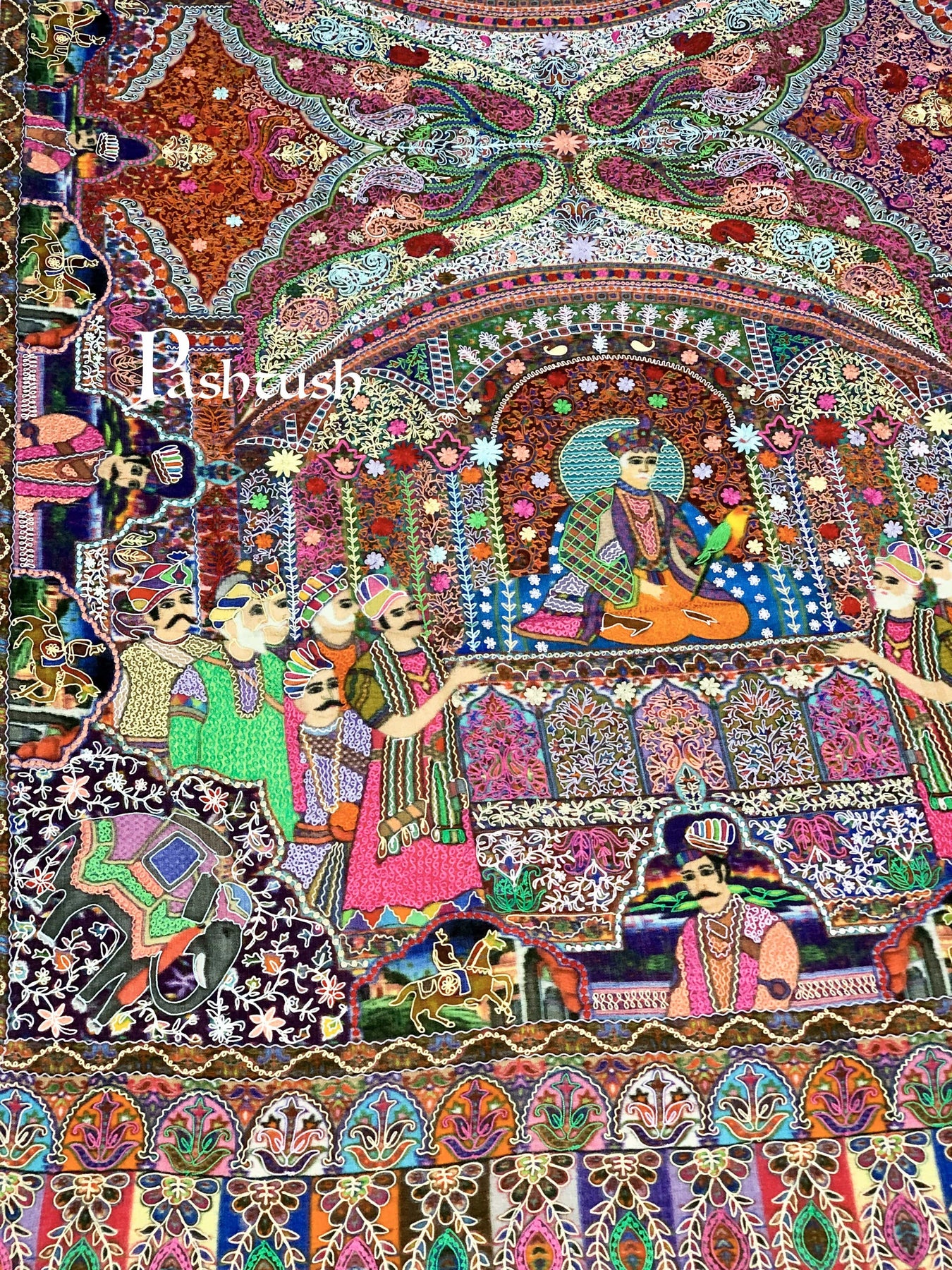 Pashtush Womens Pure Wool, Hand Embroidered Kalamkari Shawl, With