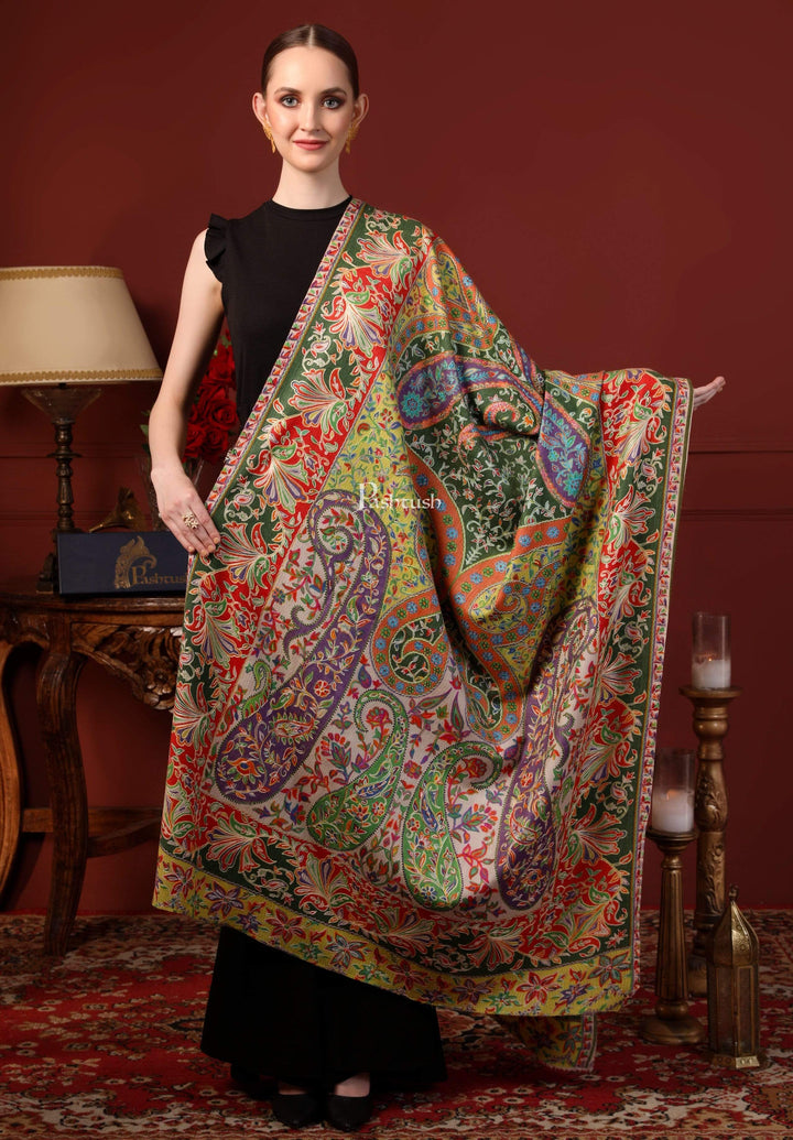 Pashtush India 100x200 Pashtush Womens Pure Wool, Hand Embroidered Kalamkari Shawl, With Woolmark Certificate