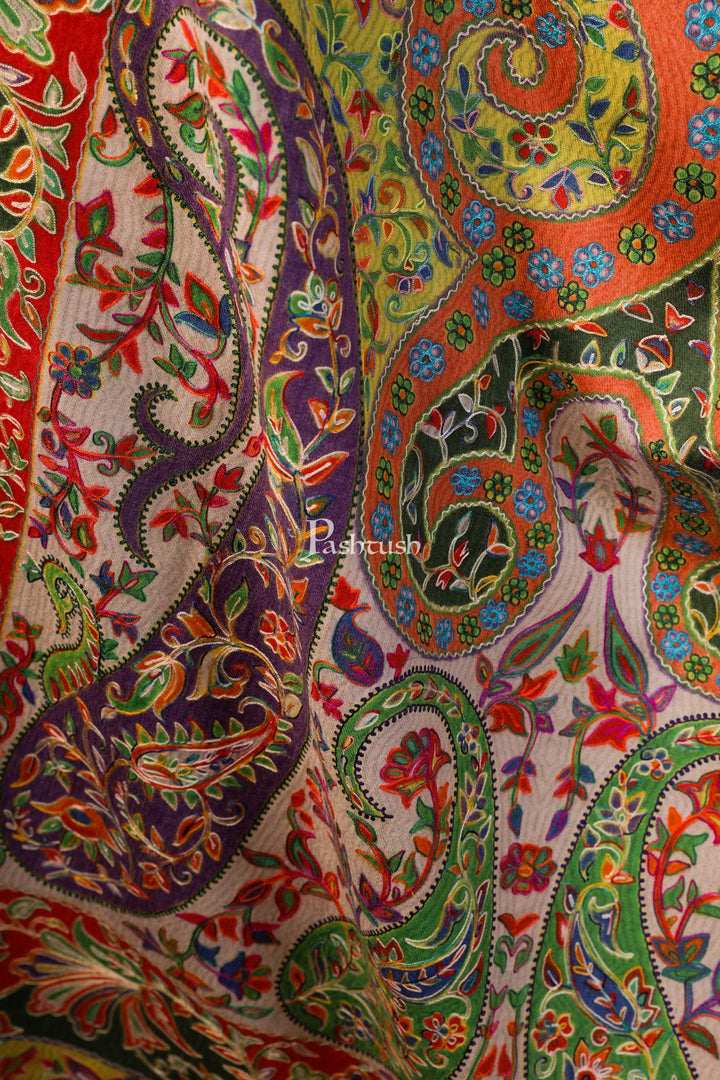 Pashtush India 100x200 Pashtush Womens Pure Wool, Hand Embroidered Kalamkari Shawl, With Woolmark Certificate