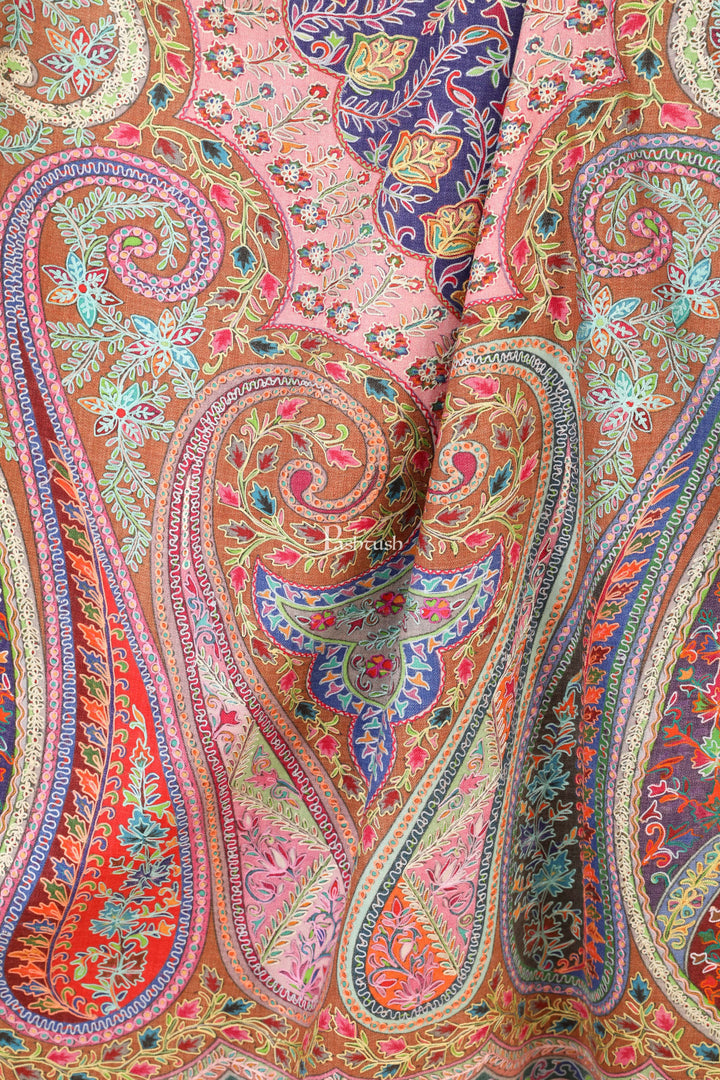 Pashtush India 100x200 Pashtush Womens Pure Wool, Hand Embroidered Kalamkari Shawl, With Woolmark Certificate