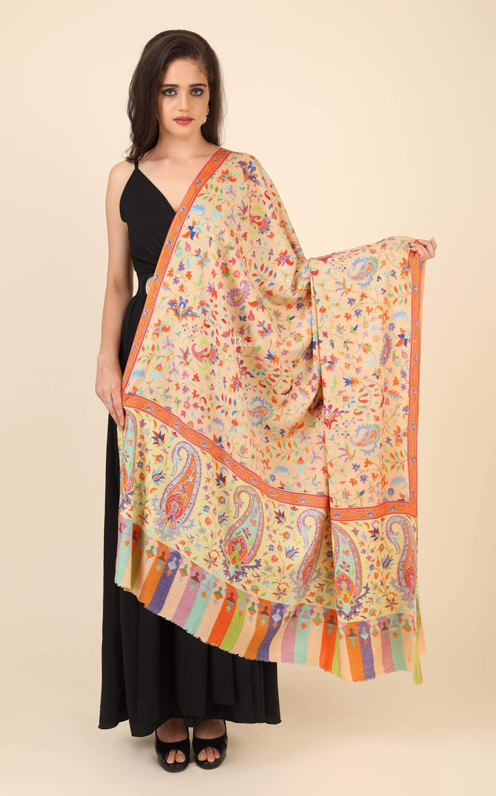 Pashtush India 100x200 Pashtush Womens Pure Wool, Hand Embroidered Kalamkari Shawl, With Woolmark Certificate