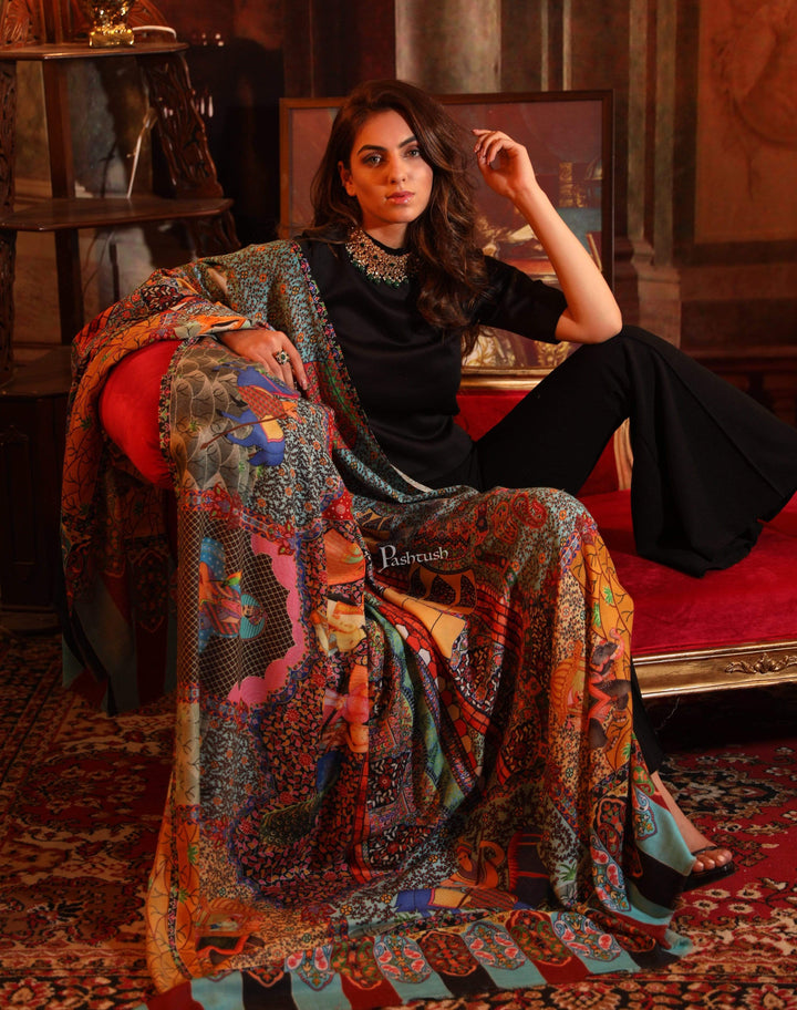 Pashtush India 100x200 Pashtush Womens, Pure Wool, Printed Darbar Shawl, Woolmark Certified.