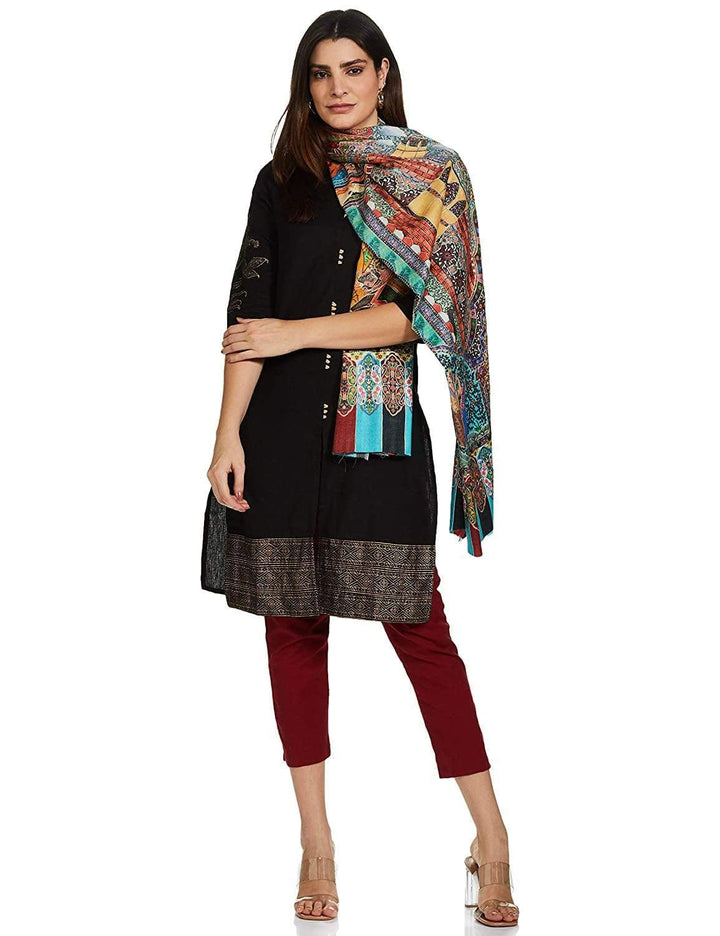 Pashtush India 100x200 Pashtush Womens, Pure Wool, Printed Darbar Shawl, Woolmark Certified.