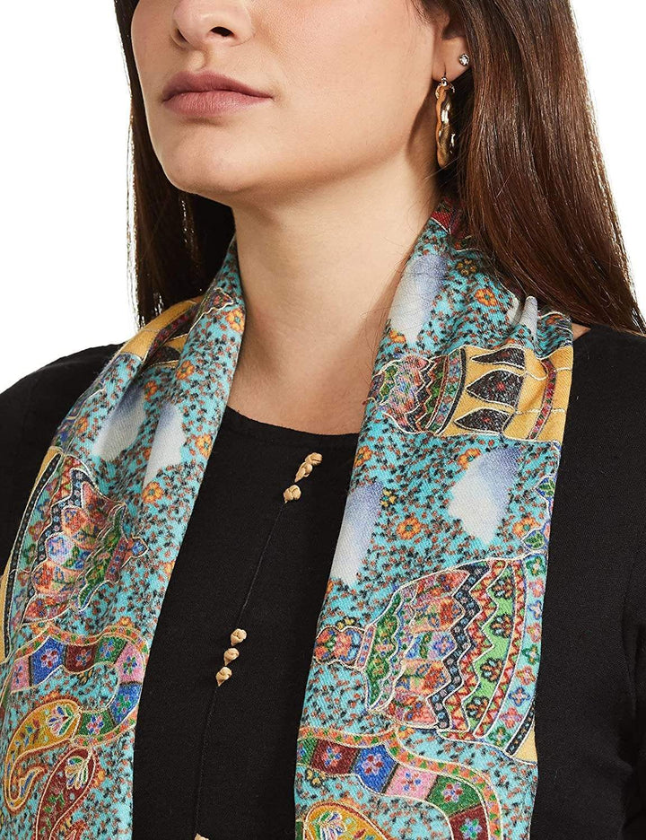 Pashtush India 100x200 Pashtush Womens, Pure Wool, Printed Darbar Shawl, Woolmark Certified.