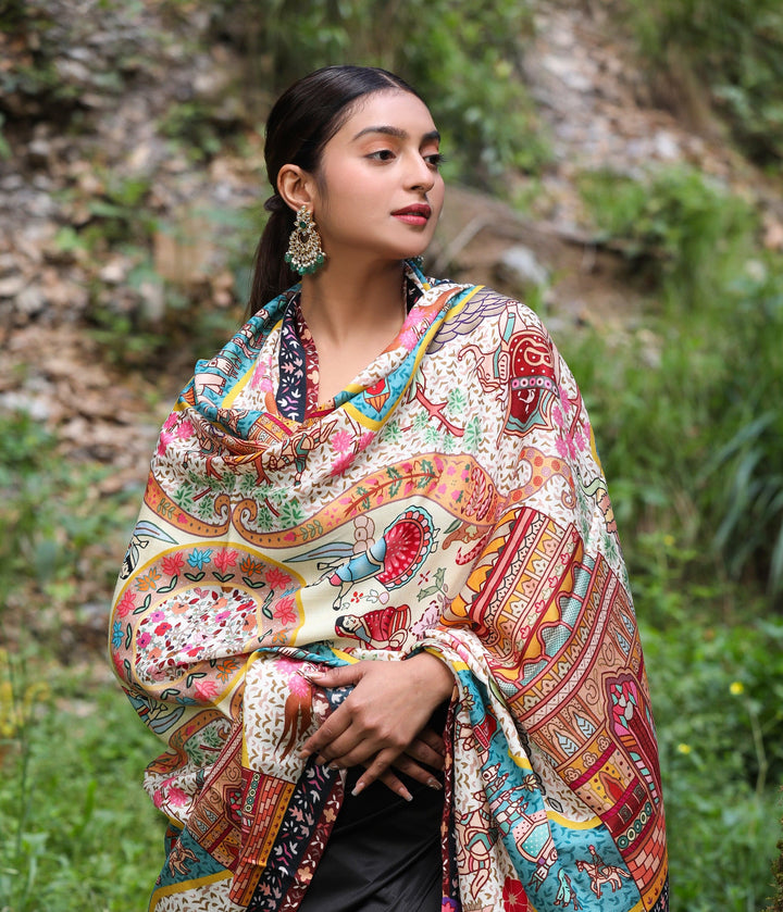 Pashtush India Womens Shawls Pashtush Womens, Pure Wool, Printed Darbar Shawl, Woolmark Certified