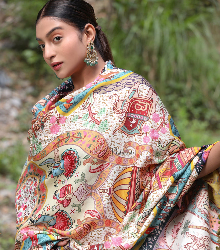 Pashtush India Womens Shawls Pashtush Womens, Pure Wool, Printed Darbar Shawl, Woolmark Certified