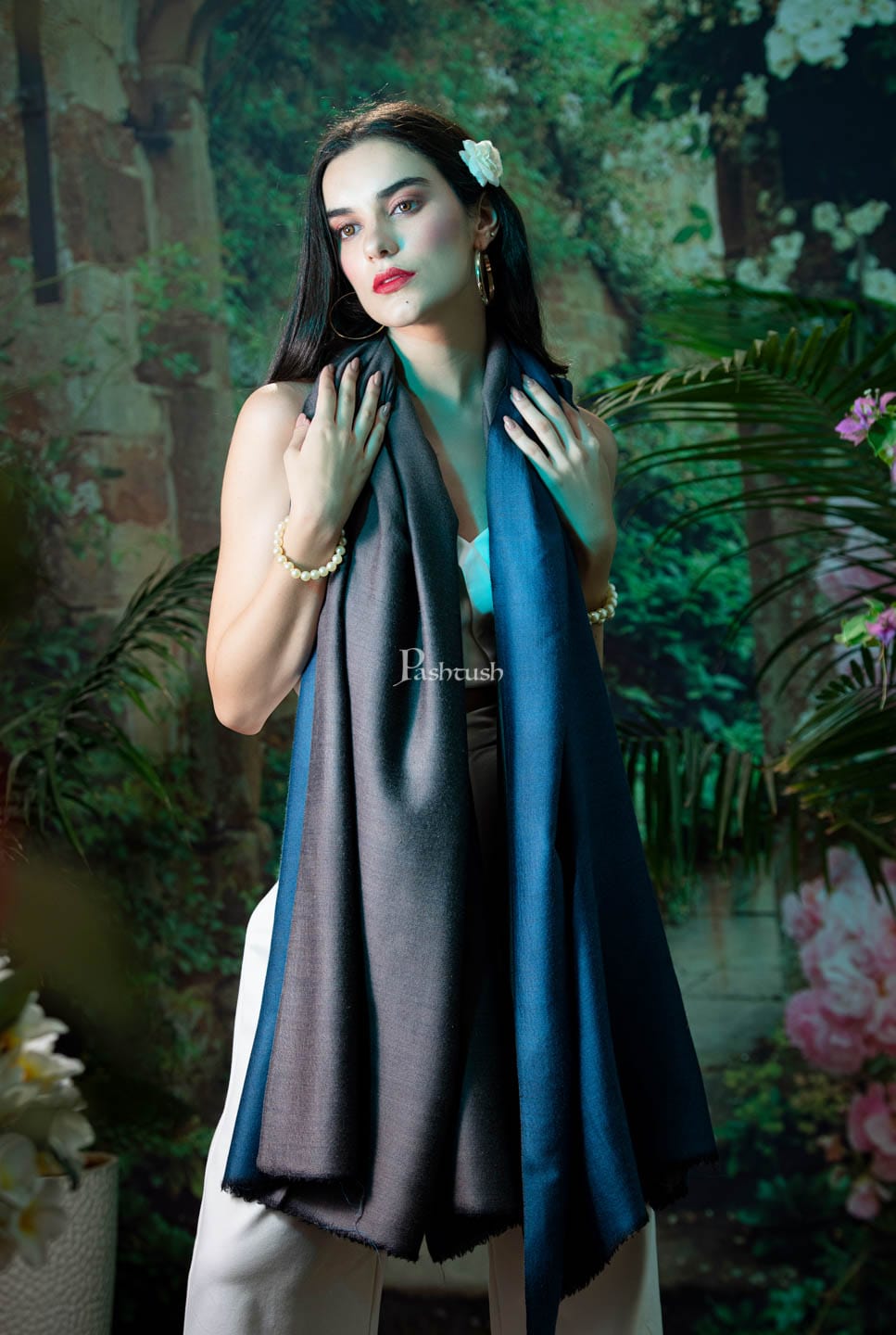 Pashtush India Womens Stoles and Scarves Scarf Pashtush womens reversible cashmere shawl, Multicolour