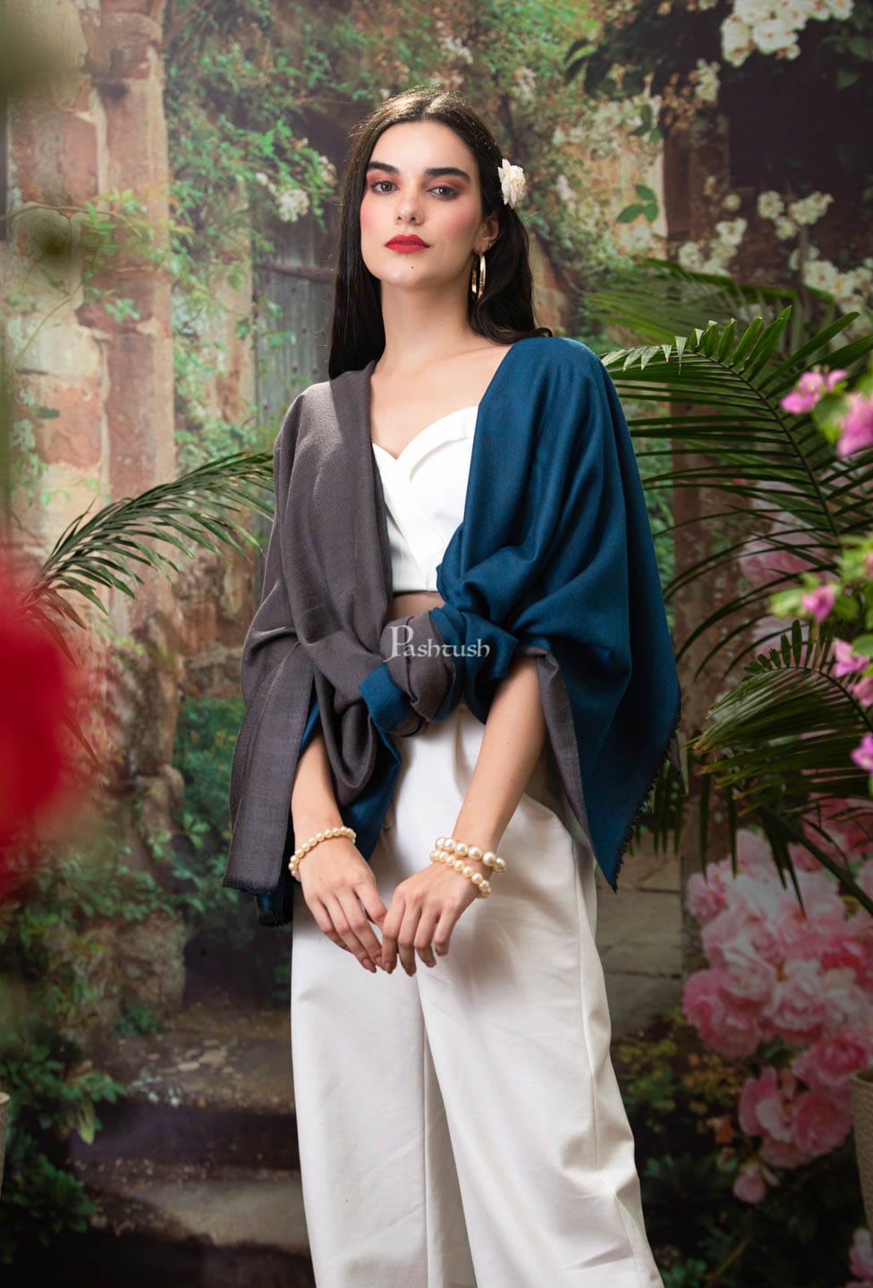 Pashtush India Womens Stoles and Scarves Scarf Pashtush womens reversible cashmere shawl, Multicolour