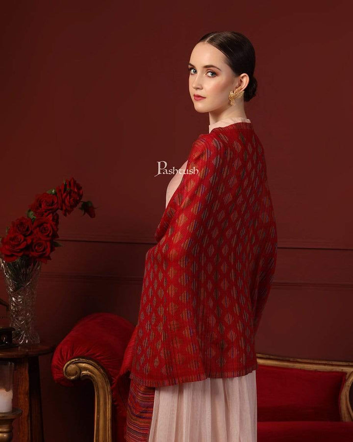 Pashtush India 70x200 Pashtush Womens Reversible Stole, 100% Pure Wool With Woolmark Certification, Red