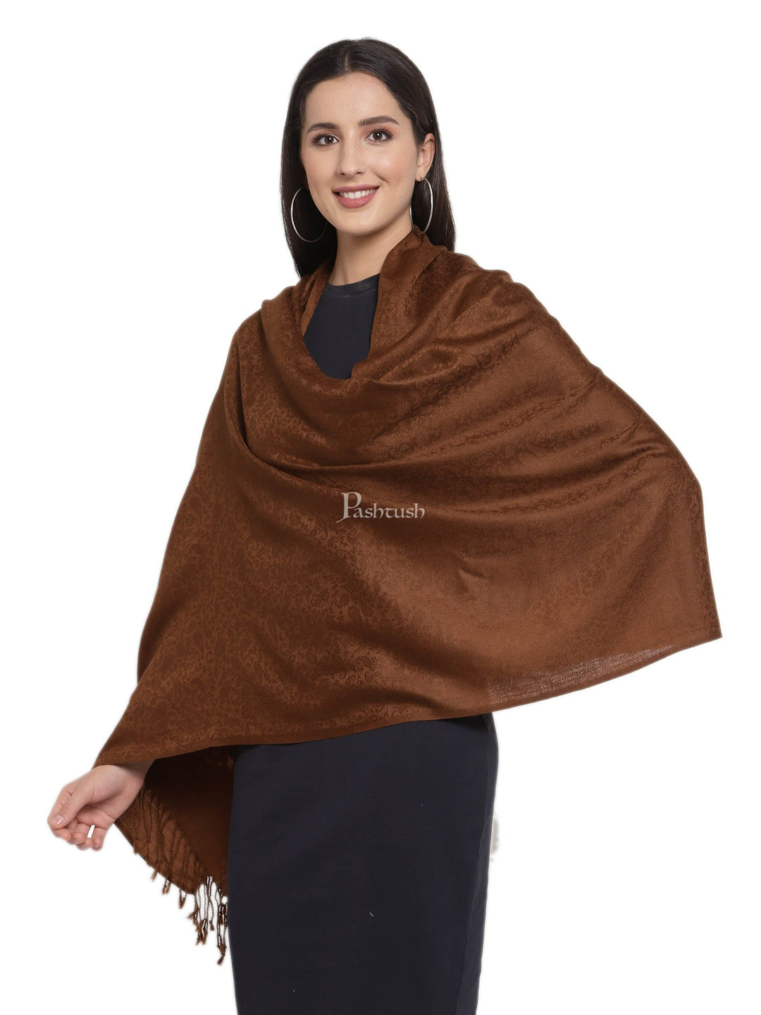 Pashtush India Womens Stoles and Scarves Scarf Pashtush Womens Scarf, Stole Jacquard Paisley, Coffee