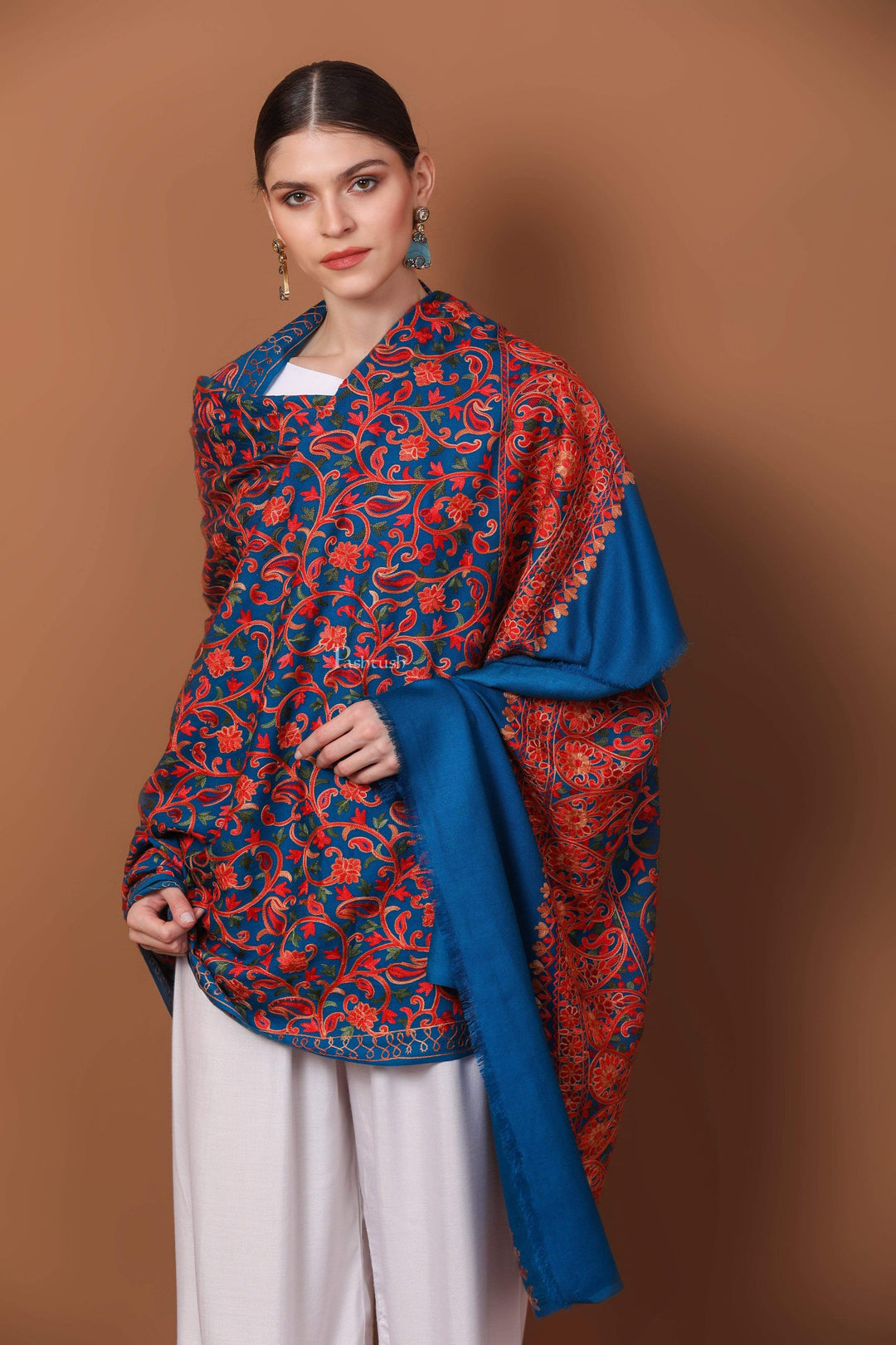 Pashtush India 100x200 Pashtush Womens Shawl, Aari Embroidery, Ferozah
