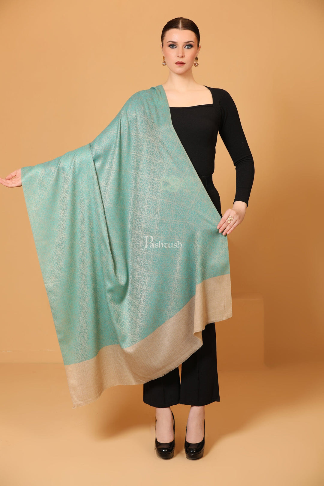 Pashtush India Womens Shawls Pashtush Womens Shawl, Extra Fine Wool, Soft and Warm, Sea Green