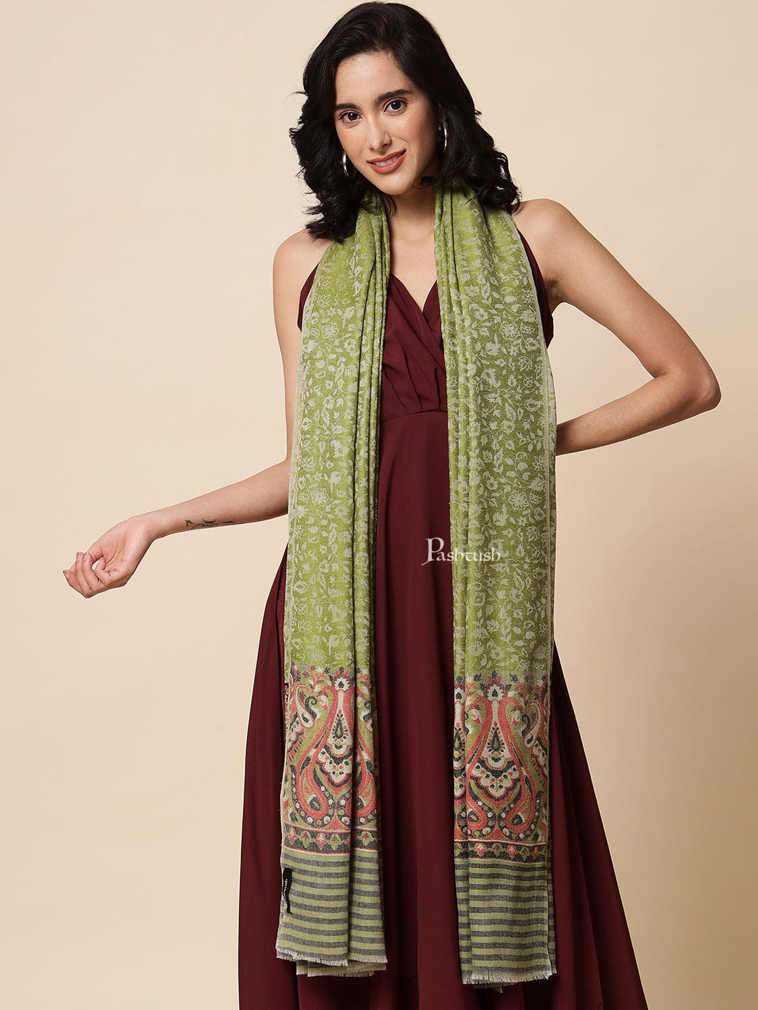 Pashtush India Womens Shawls Pashtush Womens Shawl, Extra Fine Wool, With Paisley Palla, Woven Design