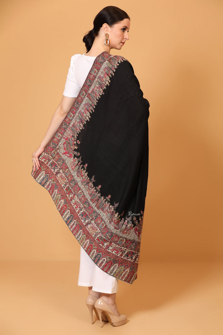 Pashtush India Womens Shawls Pashtush Womens Shawl, Fine Wool, Soft and Warm, Woven Darbar Design, Black