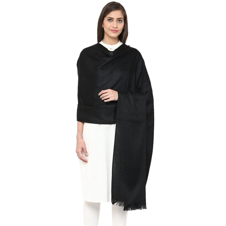 Pashtush Womens Shawl, Fine Wool With Paisley Jacquard Weave, Rich Black