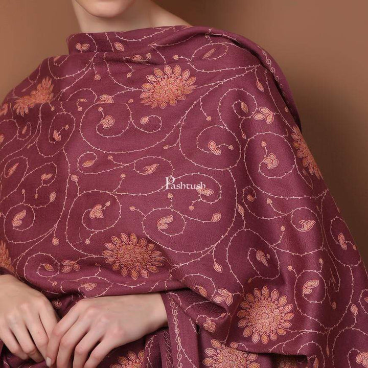 Pashtush Shawl Store Shawl Pashtush Womens Shawl, Tone on Tone Embroidery, Soft, Light and Warm, Peel Lilac