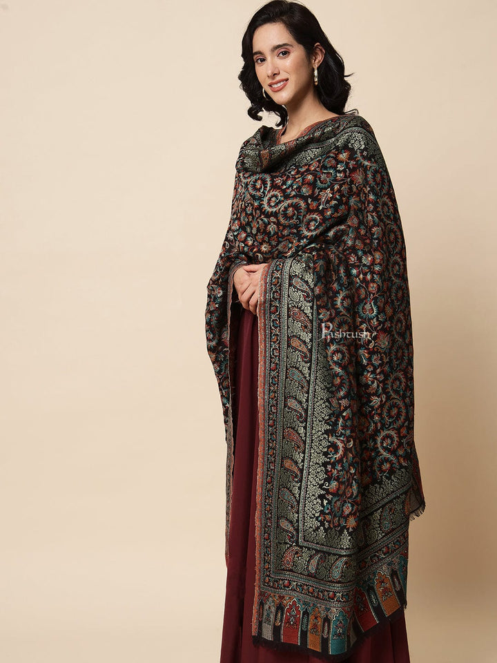 Pashtush India Womens Shawls Pashtush Womens Shawl, Twilight Collection, Bamboo Shawl with Mettalic Thread Weave, Black