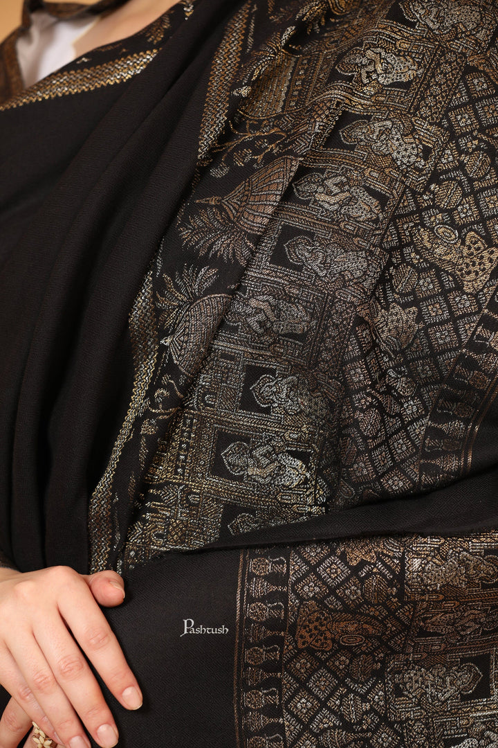 Pashtush India Womens Shawls Pashtush Womens Shawl, Twilight Collection, Royal Shamyana, Metallic Weave Design, Black
