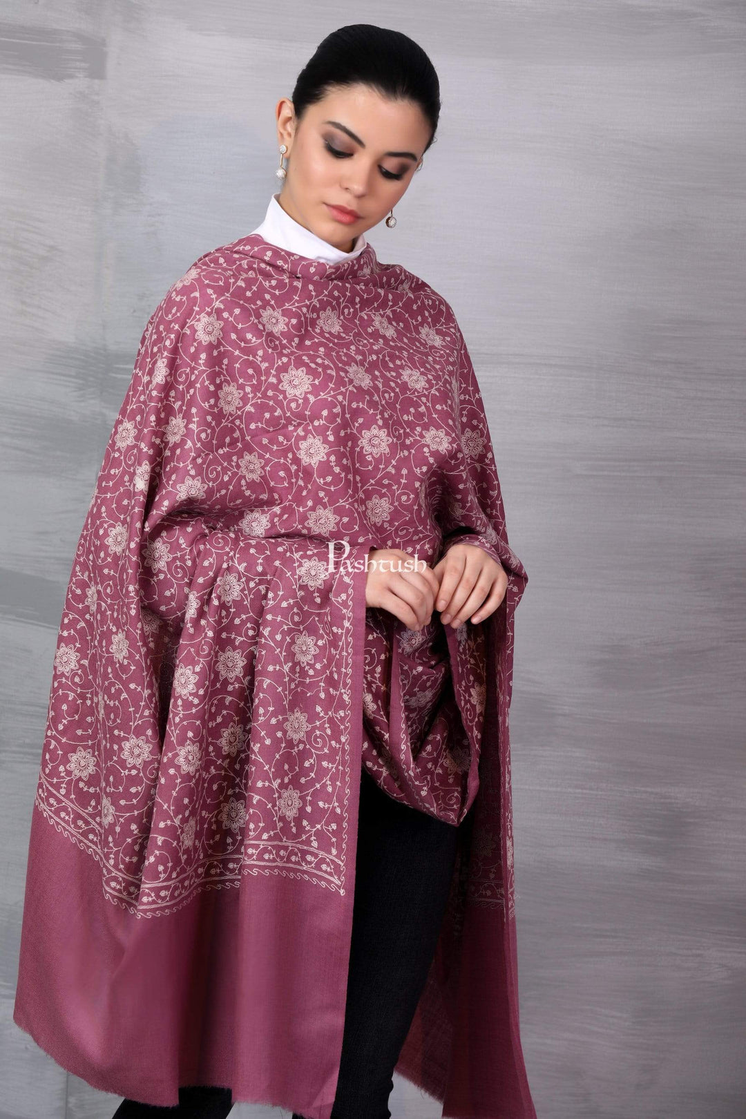 Pashtush India 100x200 Pashtush Womens Shawl with Tone on Tone Embroidery, Soft and Warm, Light Weight