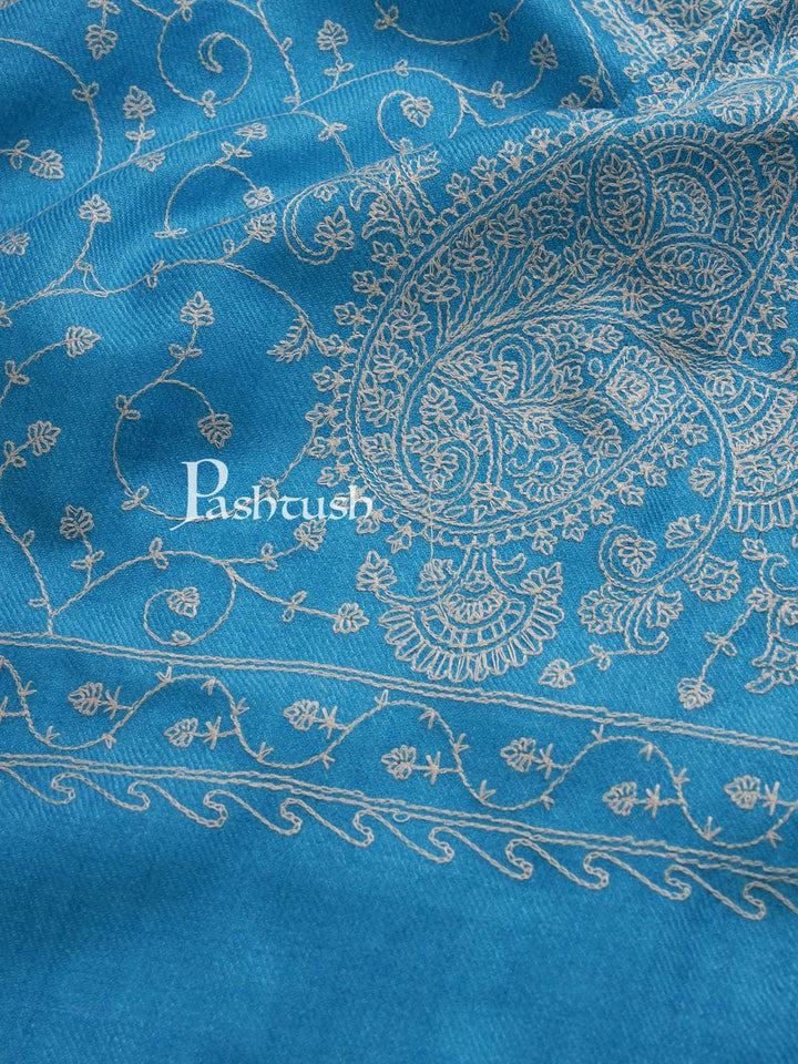 Pashtush India Womens Shawls Pashtush Womens Shawl With Tone On Tone Embroidery, Soft And Warm, Light Weight, Aqua Blue