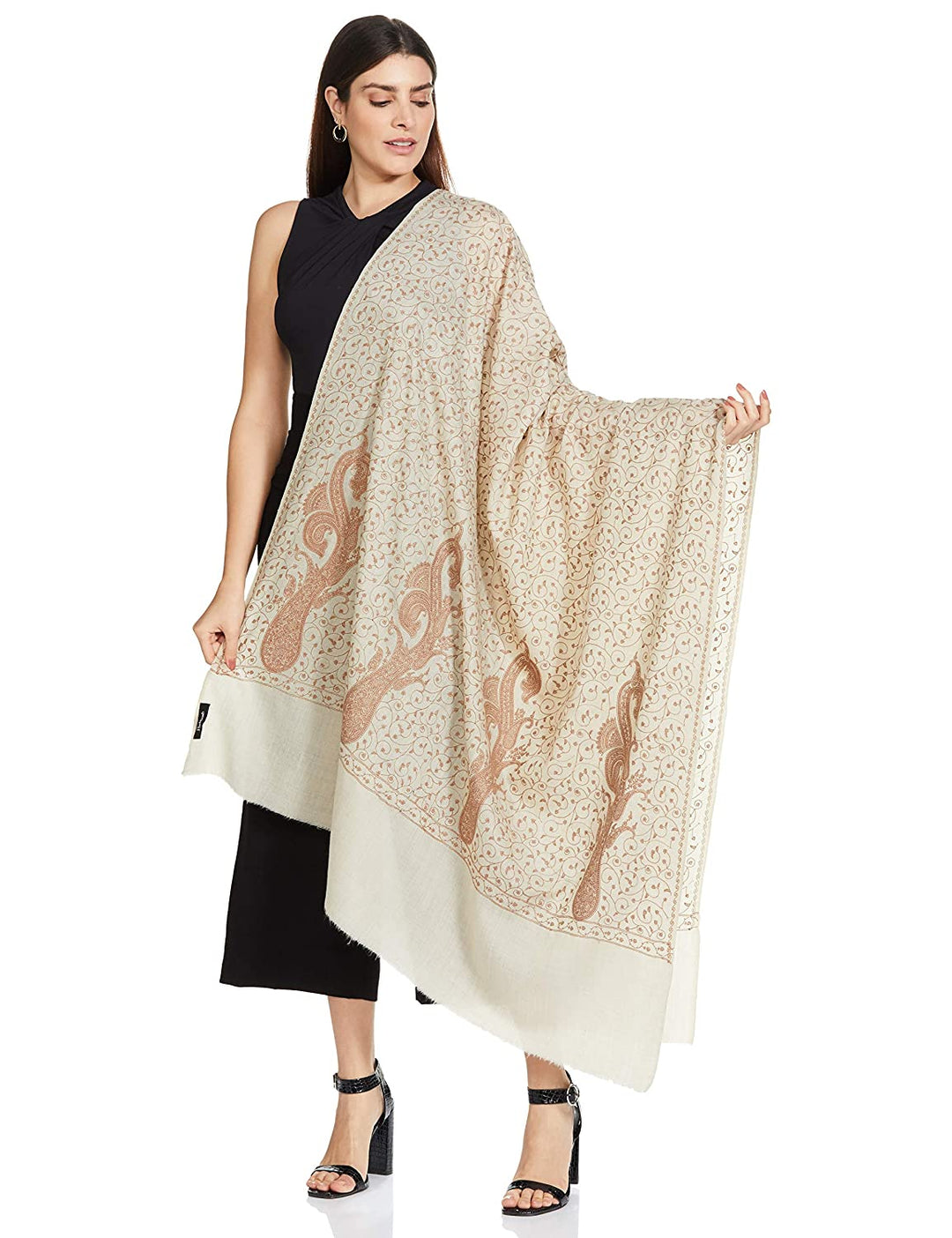 Pashtush India 100x200 Pashtush Womens Shawl With Tone On Tone Embroidery, Soft And Warm, Light Weight, Beige