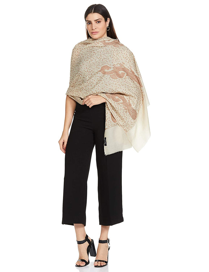 Pashtush India 100x200 Pashtush Womens Shawl With Tone On Tone Embroidery, Soft And Warm, Light Weight, Beige