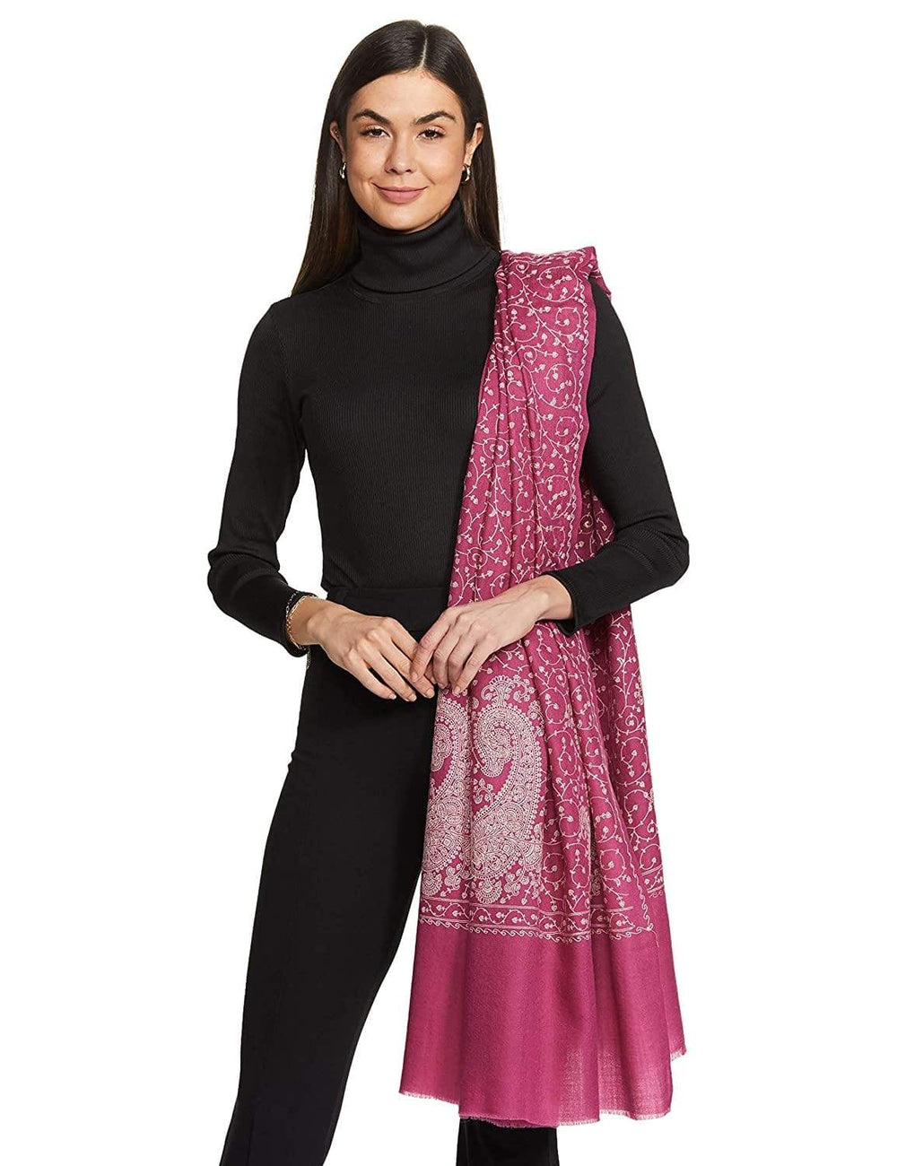 Pashtush India 100x200 Pashtush Womens Shawl With Tone On Tone Embroidery, Soft And Warm, Light Weight, Fuchsia