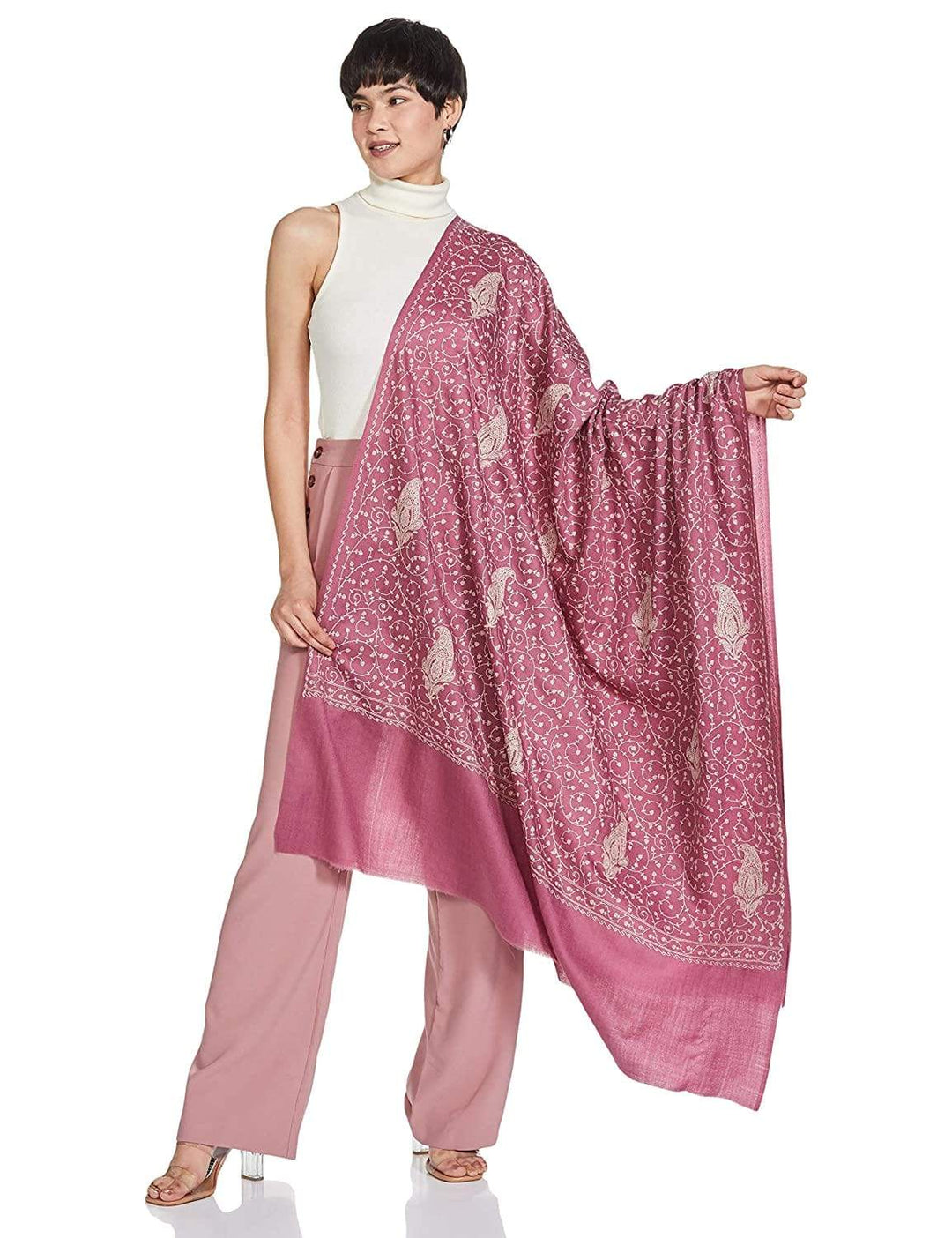 Pashtush India 100x200 Pashtush Womens Shawl With Tone On Tone Embroidery, Soft And Warm, Light Weight, Peel-Lilac