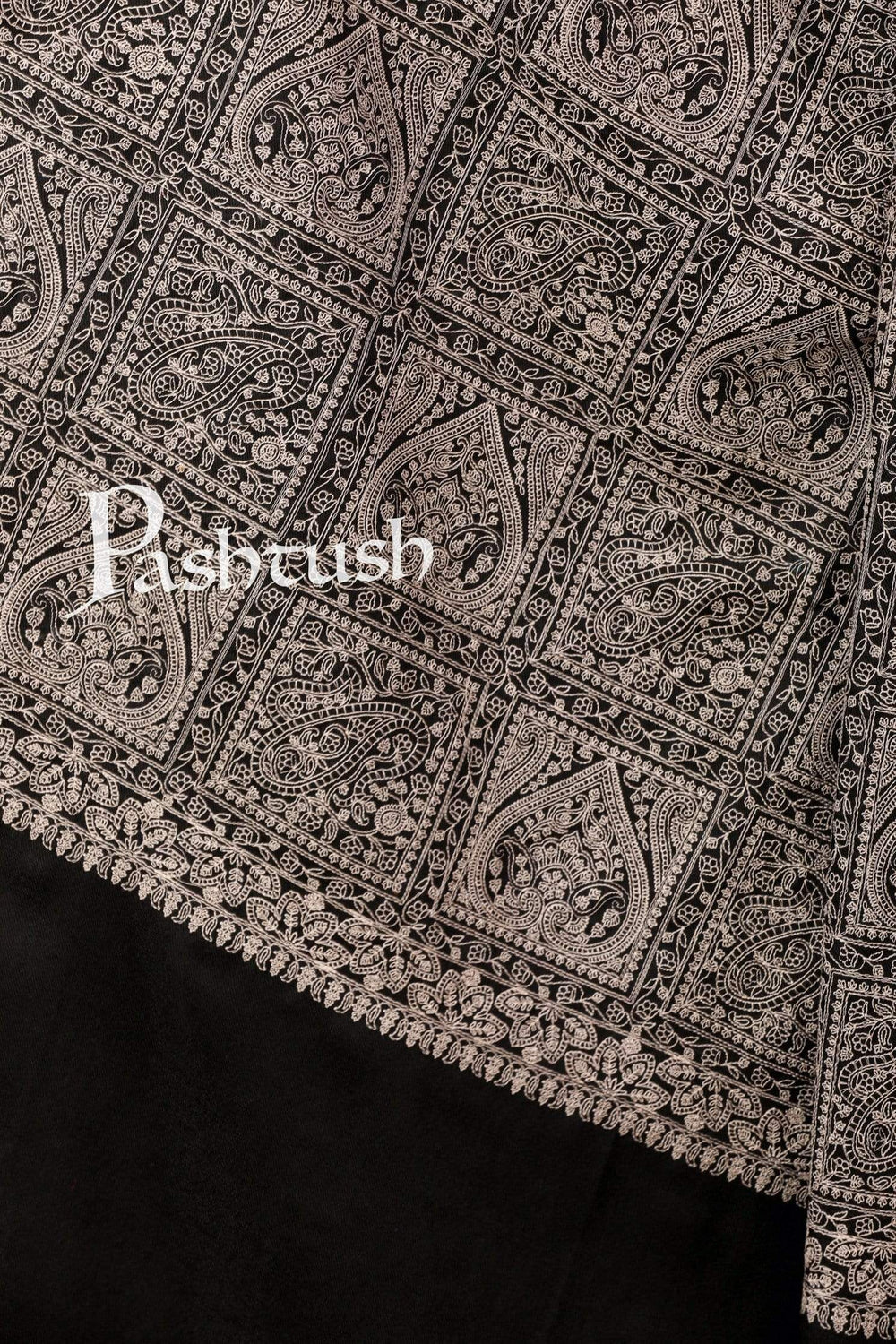 Pashtush India Shawl Pashtush Womens Shawl with Tone on Tone Embroidery, Soft and Warm, Rich Black