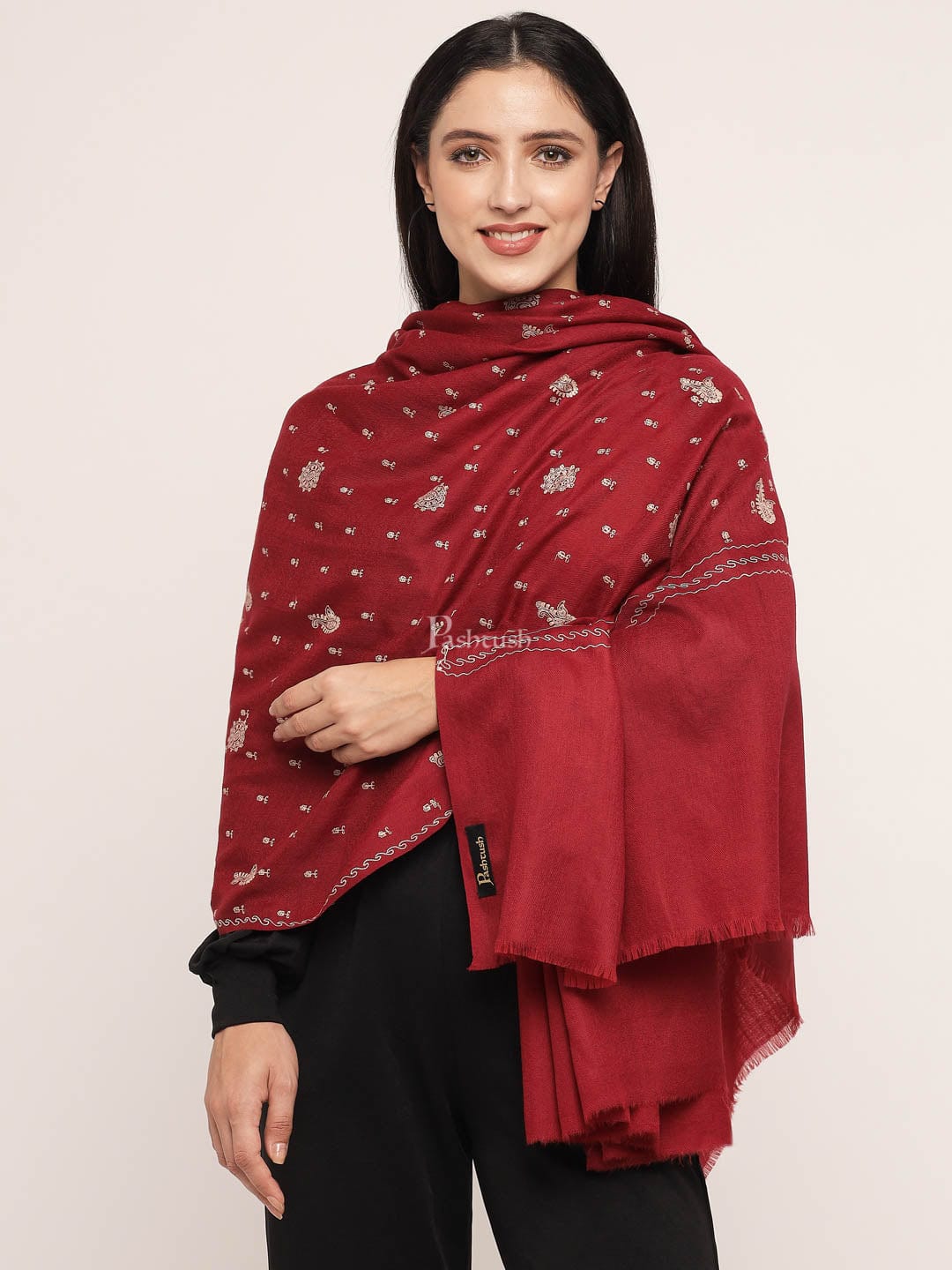 Pashtush India Womens Shawls Pashtush Womens Shawl With Tone On Tone Embroidery, Soft, Warm, Light Weight