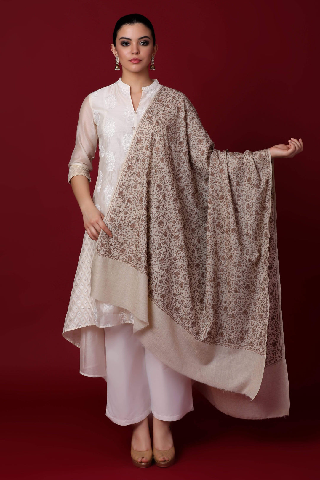 Pashtush Shawl Store Shawl Pashtush Womens Shawl with Tone on Tone Embroidery, Soft Wool, Light Weight