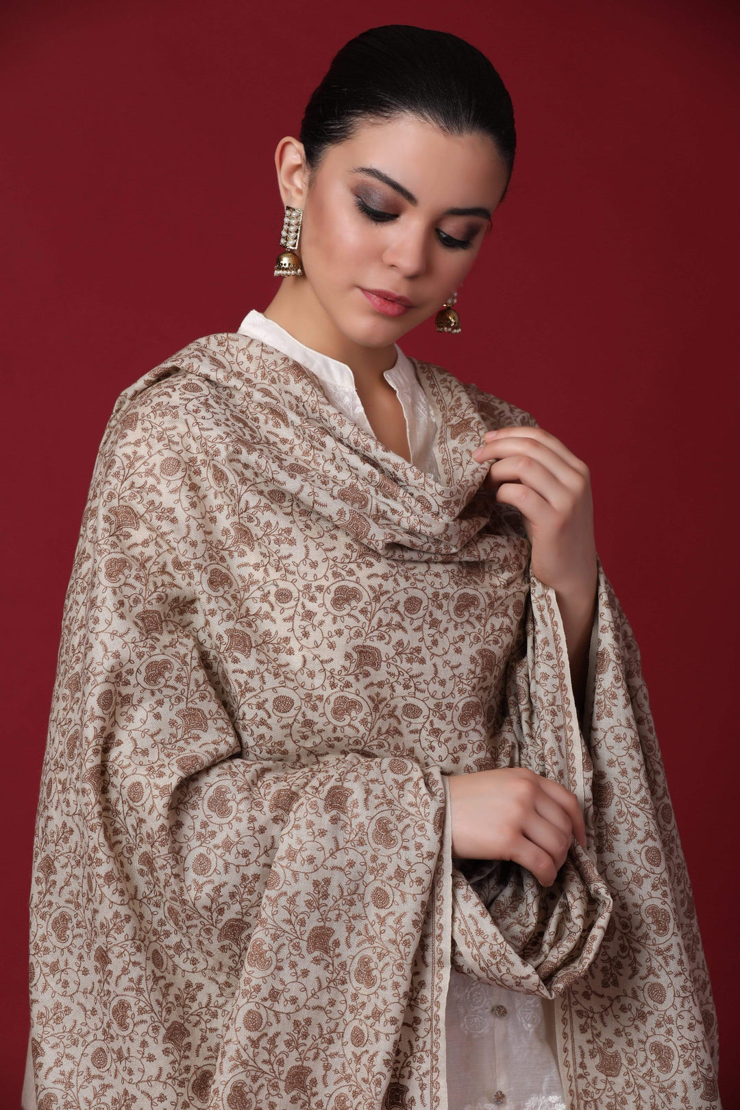 Pashtush Shawl Store Shawl Pashtush Womens Shawl with Tone on Tone Embroidery, Soft Wool, Light Weight
