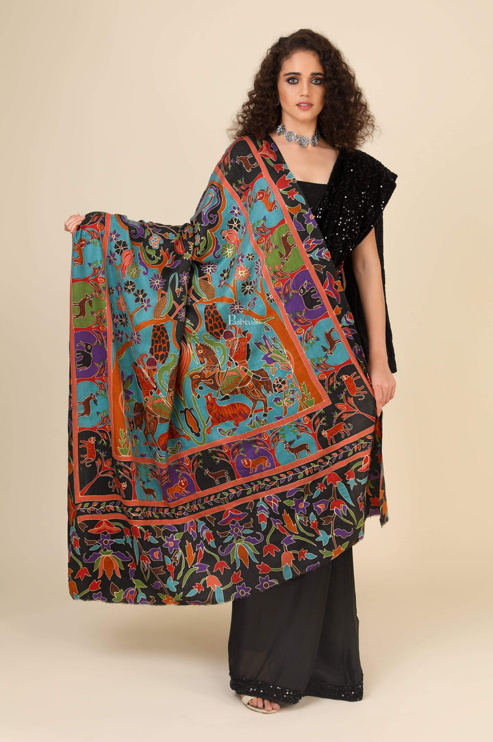 Pashtush India 114x228 Pashtush Womens Shikaar-Dar Hand Embroidered, Shawl In Fine Wool