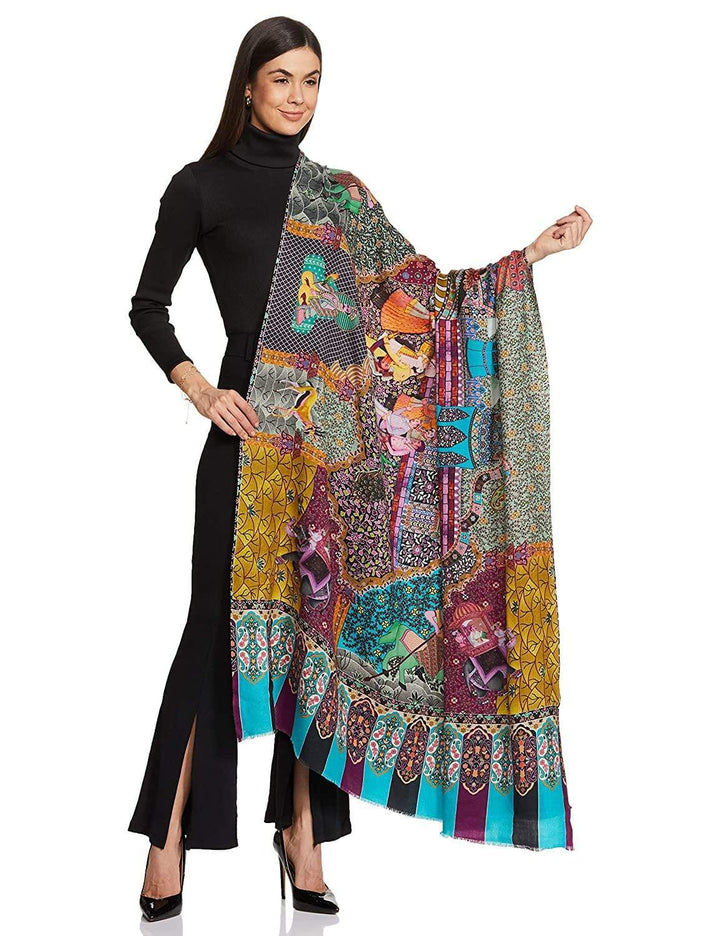 Pashtush India 100x200 PASHTUSH WOMENS SHIKAAR-DAR SHAWL, LIGHT WEIGHT WOOL, 100% PURE WOOL SHAWL