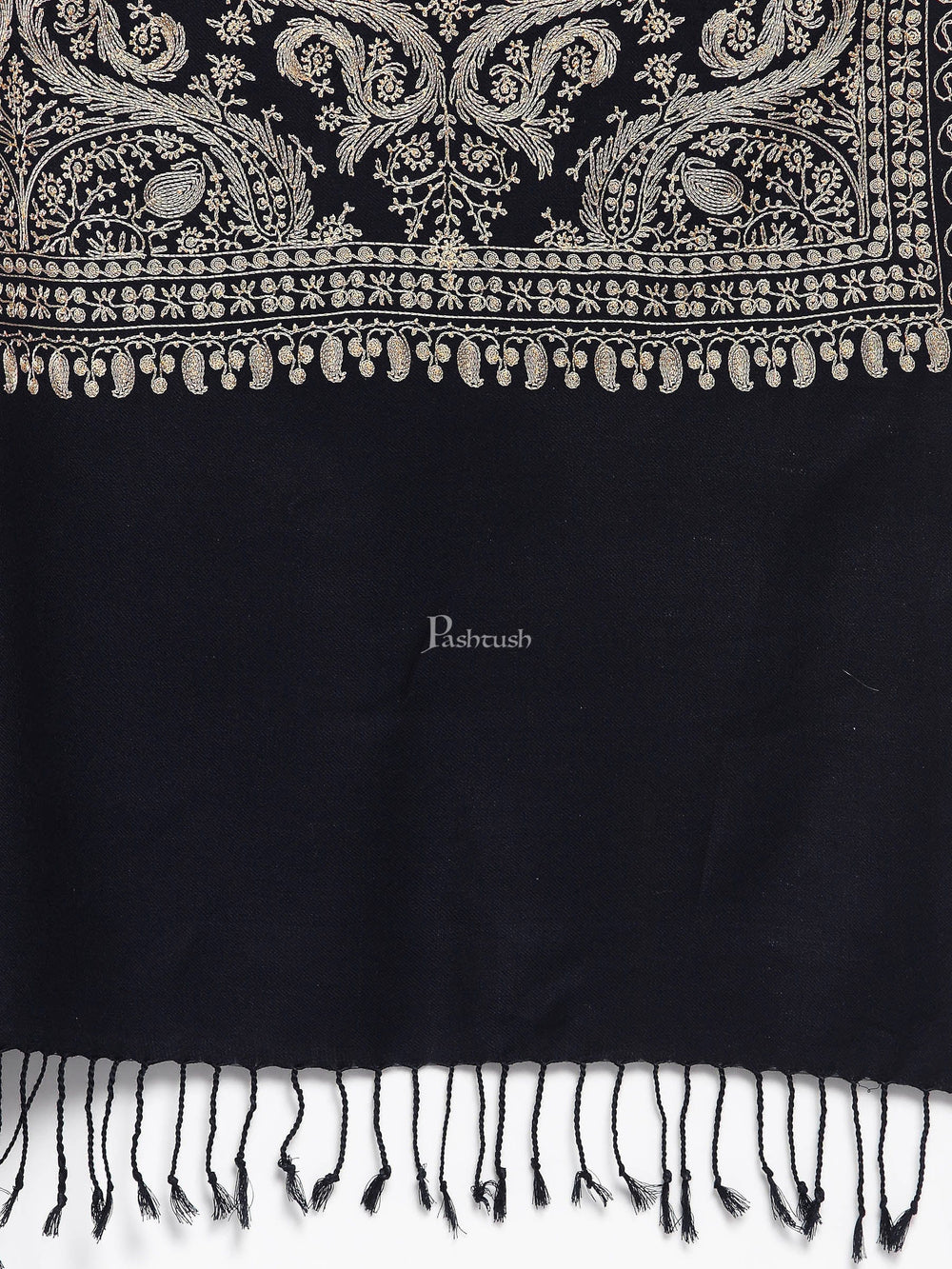 Pashtush India Womens Stoles and Scarves Scarf Pashtush Womens Silk-Fine Wool Blend Wool, Nalki Embroidery Needlework Stole, Black