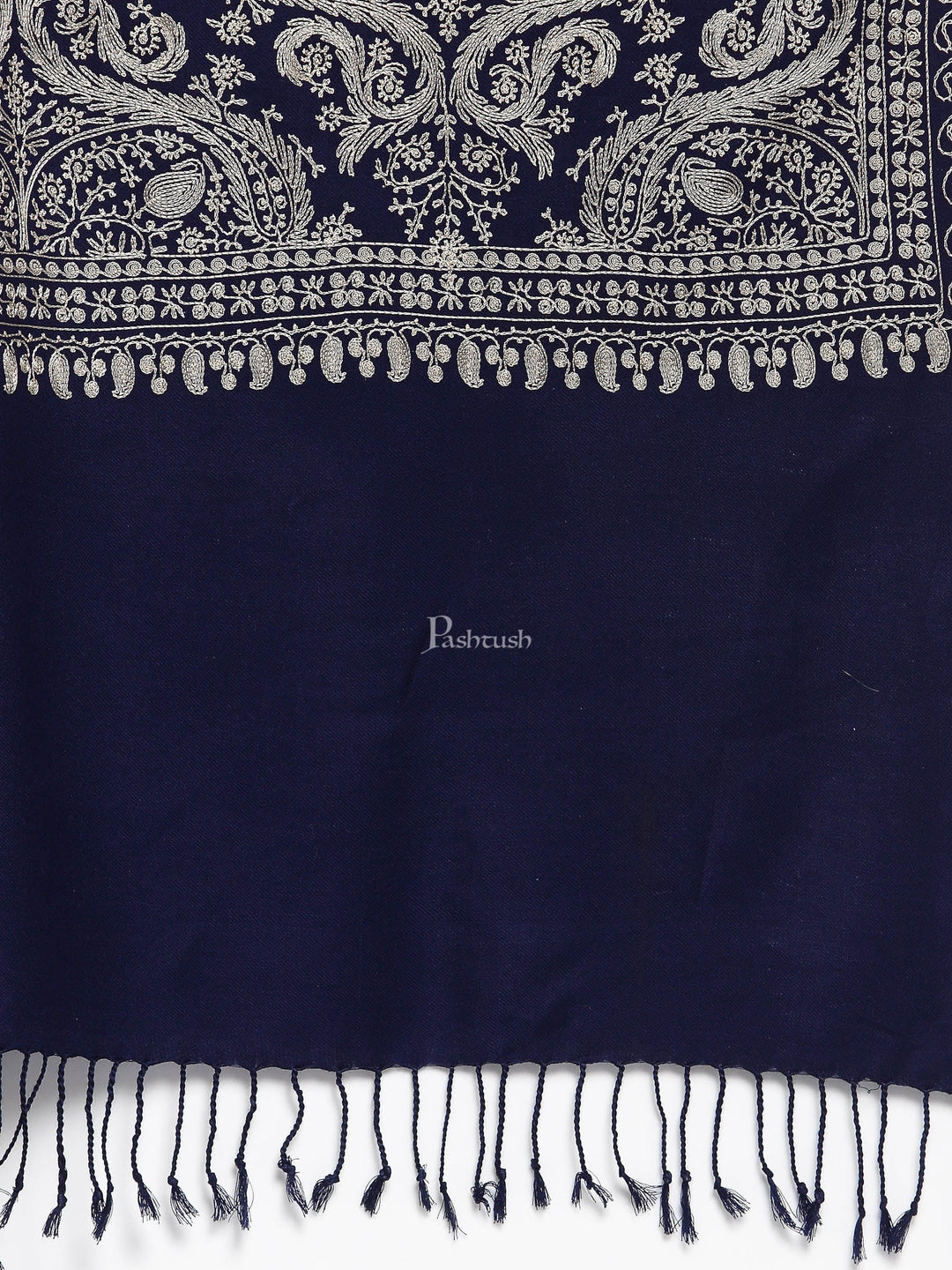 Pashtush India Womens Stoles and Scarves Scarf Pashtush Womens Silk-Fine Wool Blend Wool, Nalki Embroidery Needlework Stole Midnight Blue