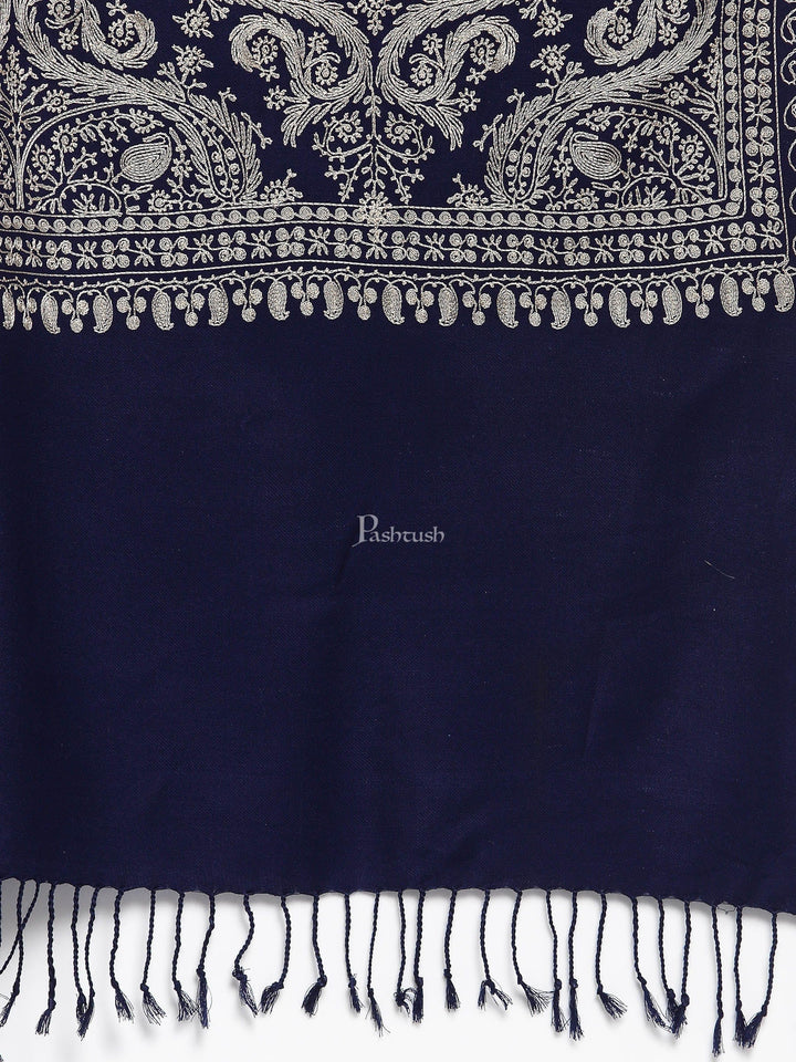 Pashtush India Womens Stoles and Scarves Scarf Pashtush Womens Silk-Fine Wool Blend Wool, Nalki Embroidery Needlework Stole Midnight Blue