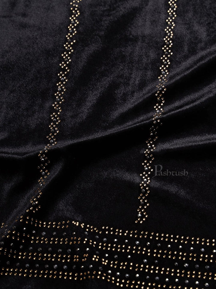 Pashtush India Womens Stoles and Scarves Scarf Pashtush Womens Soft Velvet Stole, Embellished With Shimmery Crystal Work, Black