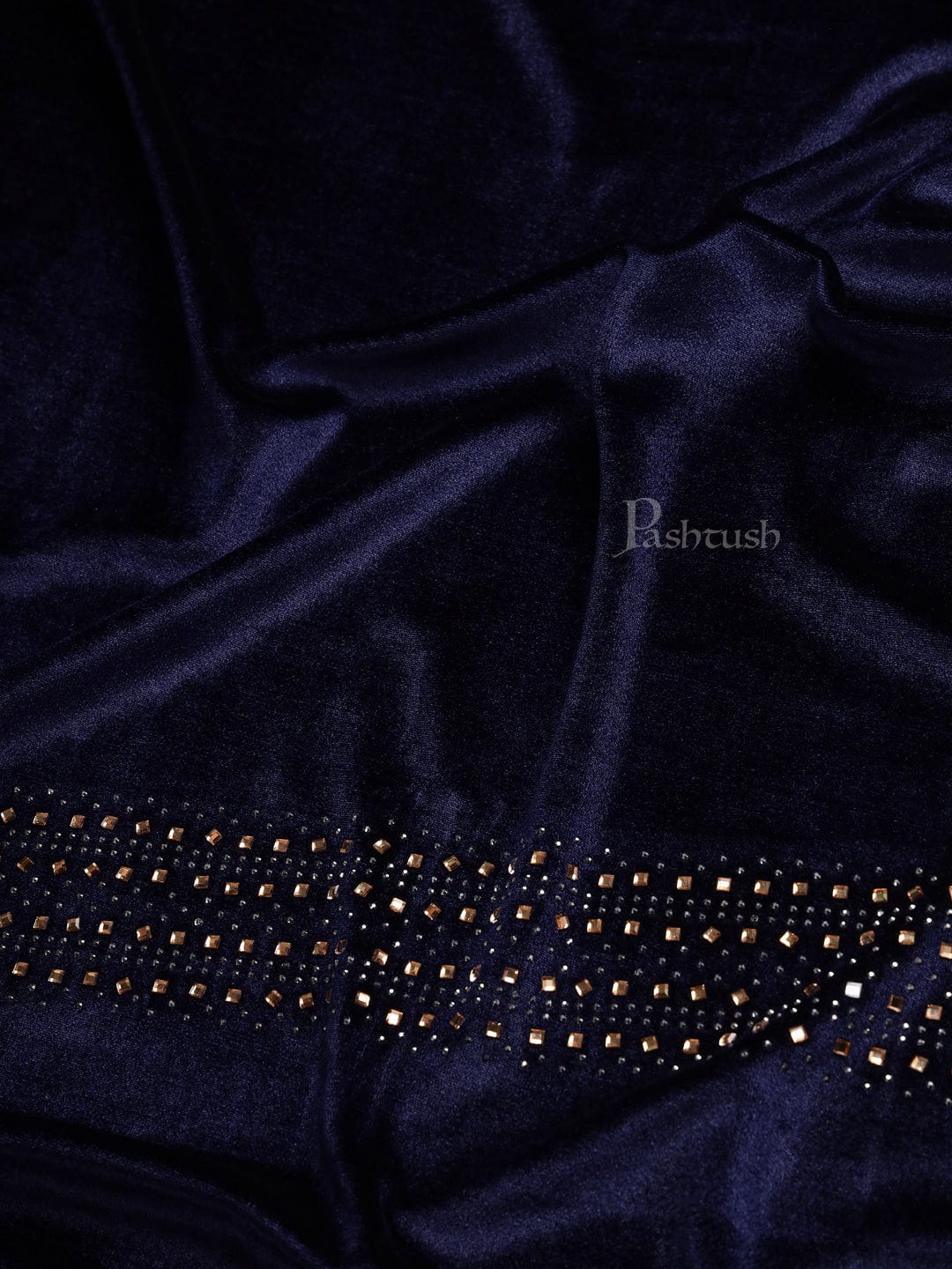 Pashtush India Womens Stoles and Scarves Scarf Pashtush Womens Soft Velvet Stole, Embellished With Shimmery Crystal Work, Blue