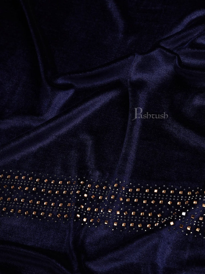 Pashtush India Womens Stoles and Scarves Scarf Pashtush Womens Soft Velvet Stole, Embellished With Shimmery Crystal Work, Blue
