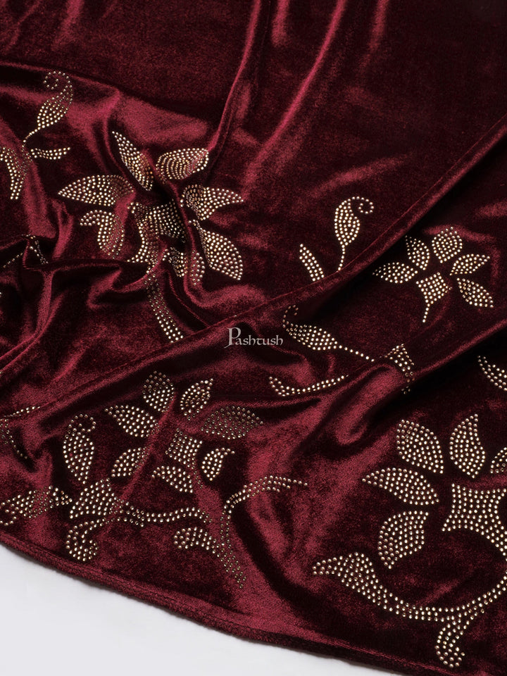 Pashtush India Womens Stoles and Scarves Scarf Pashtush Womens Soft Velvet Stole, Embellished With Shimmery Crystal Work, Purple