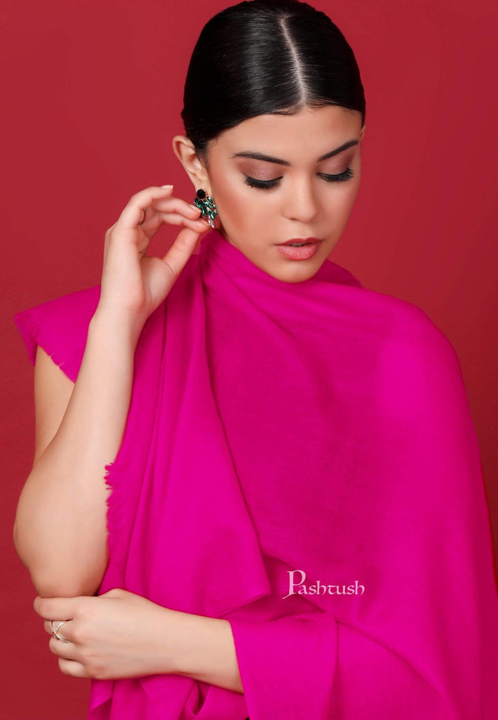 Pashtush India 70x200 Pashtush Womens Softest Cashmere Pashmina Scarf, Diamond Weave, Fuchsia