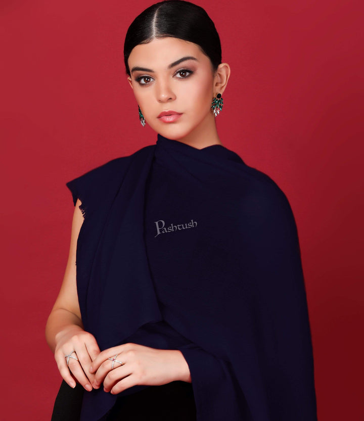 Pashtush India 70x200 Pashtush Womens Softest Cashmere Pashmina Scarf, Diamond Weave, Navy Blue