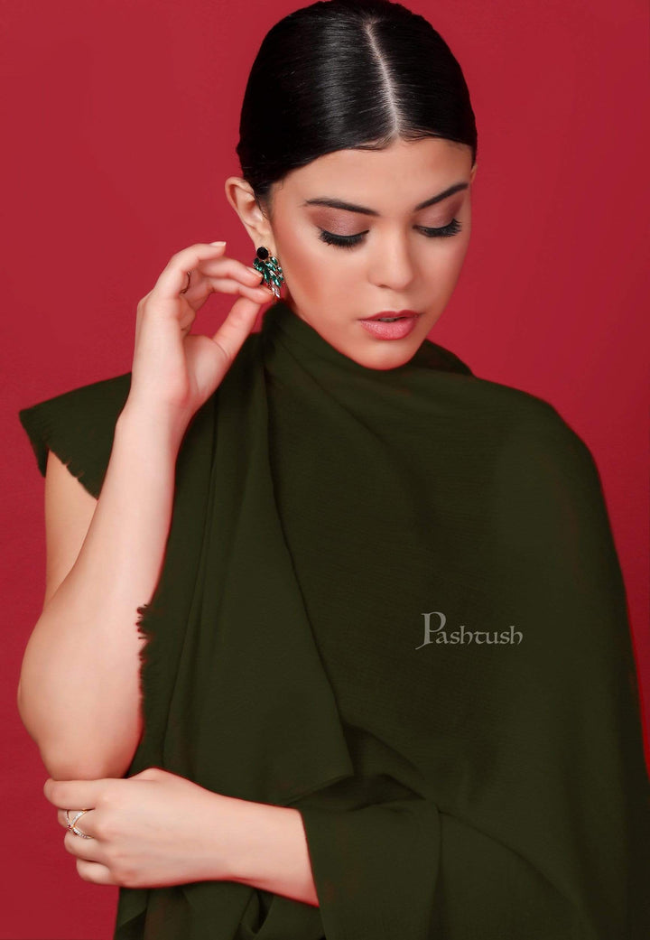 Pashtush India 70x200 Pashtush Womens Softest Cashmere Pashmina Scarf, Diamond Weave, Olive