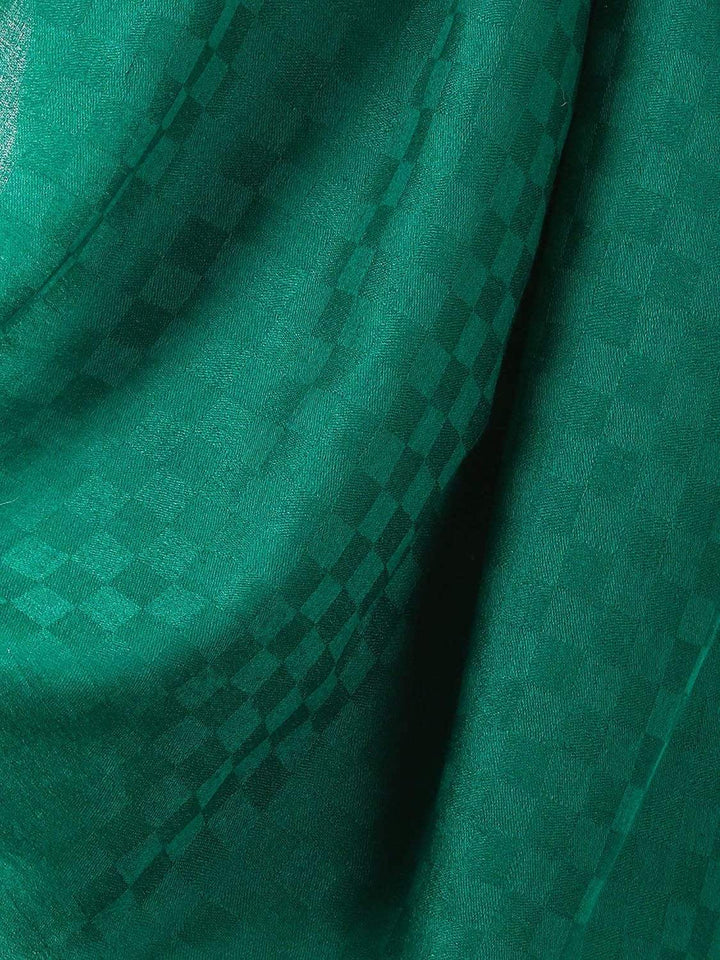 Pashtush Womens Stole, Fine Wool Scarf, Checkered Weave, Bottle Green