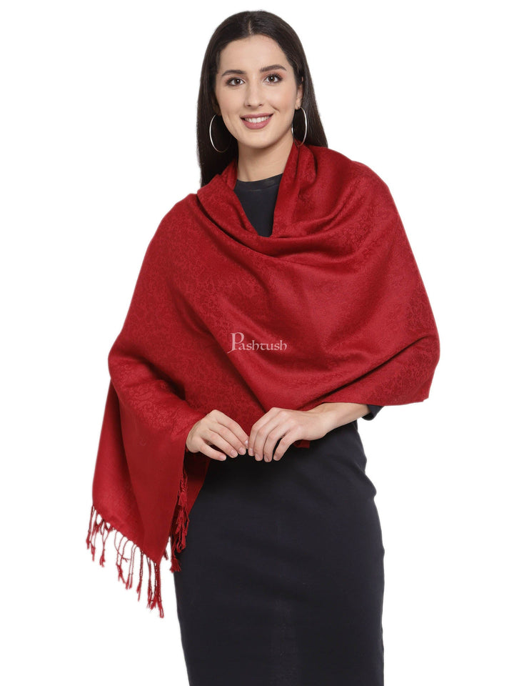 Pashtush India Womens Stoles and Scarves Scarf Pashtush Womens Stole, Fine Wool Scarf, Paisley Jacquard Weave, Maroon