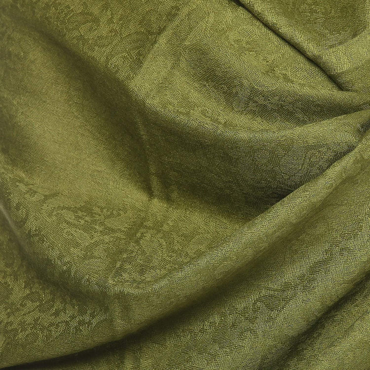 Pashtush India 70x200 Pashtush Womens Stole, Fine Wool Scarf, Paisley Jacquard Weave, Olive Green