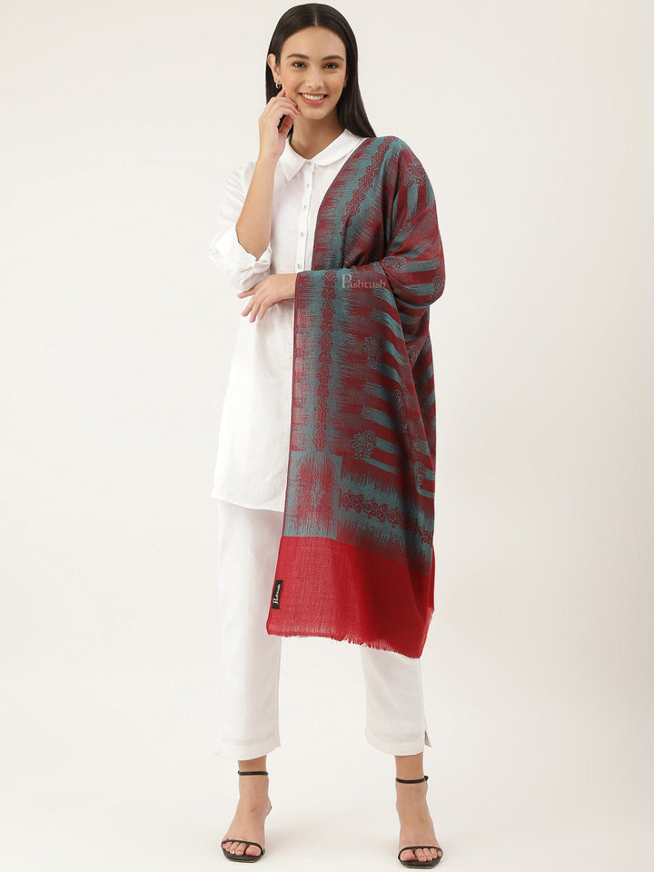 Pashtush India Womens Stoles and Scarves Scarf Pashtush womens Stole, Ikkat design, Maroon