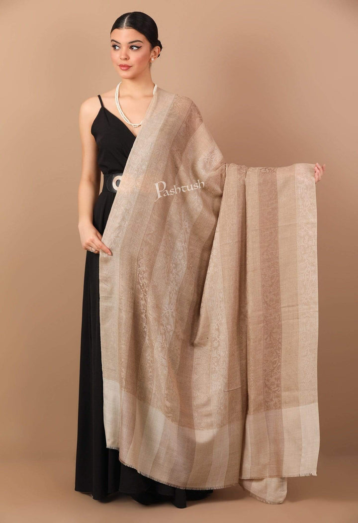 Pashtush India 114x228 Pashtush Womens Striped Paisley, Self Shawl, in Extra Soft Fine Wool, Large Wrap Size